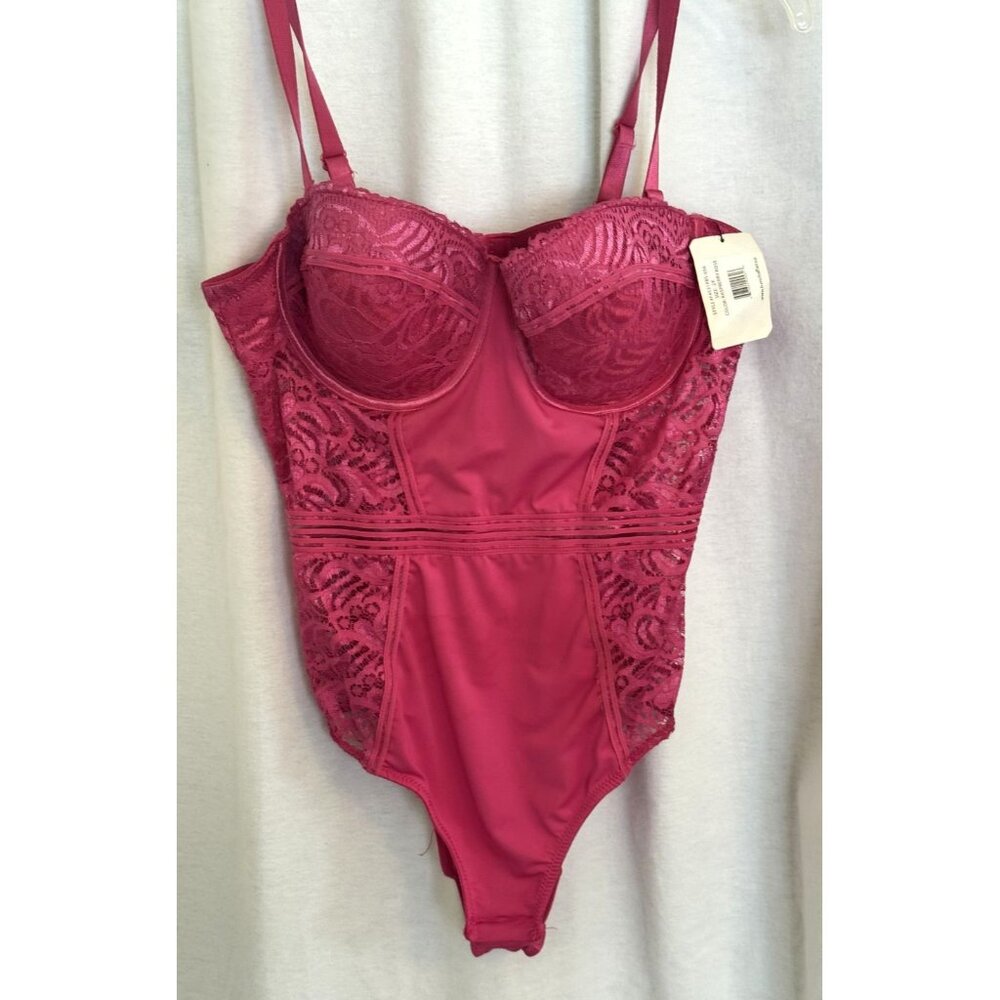 NWT Rene Rofe Pink Lace One piece Lingerie Bodysuit Demi Push Up Size Med
